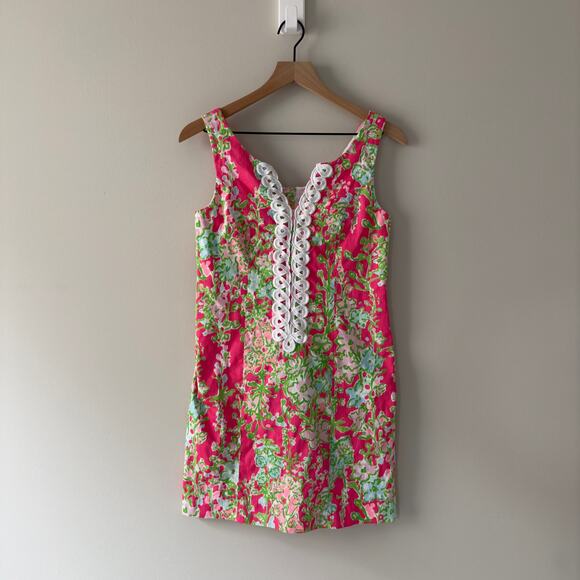 Lilly Pulitzer Cathy Shift Dress Flamingo Pink Southern Charm 0 Lace 100% Cotton - Picture 12 of 13